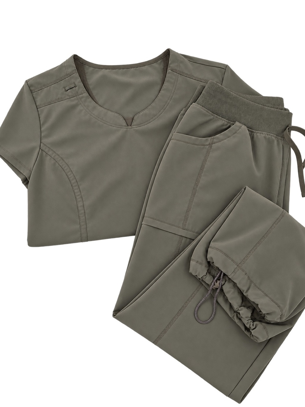 koi Olive Women’s V-Neck Scrub Top & Drawstring Jogger Pants